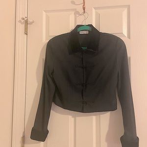 Vintage Daily Habit black dress jacket! Velvet collar and cuffs. Knotted buttons